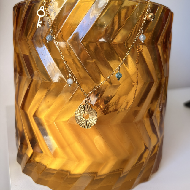 Collier « Solar » acier inoxydable doré et agate arbre