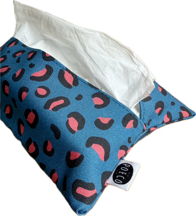 Pochette mouchoirs - LEOPARD ( pétrol - rouge)