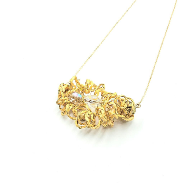 Collier d&#039;Artisan : Paille de Seigle, Or 14k et Cristal de Bohème