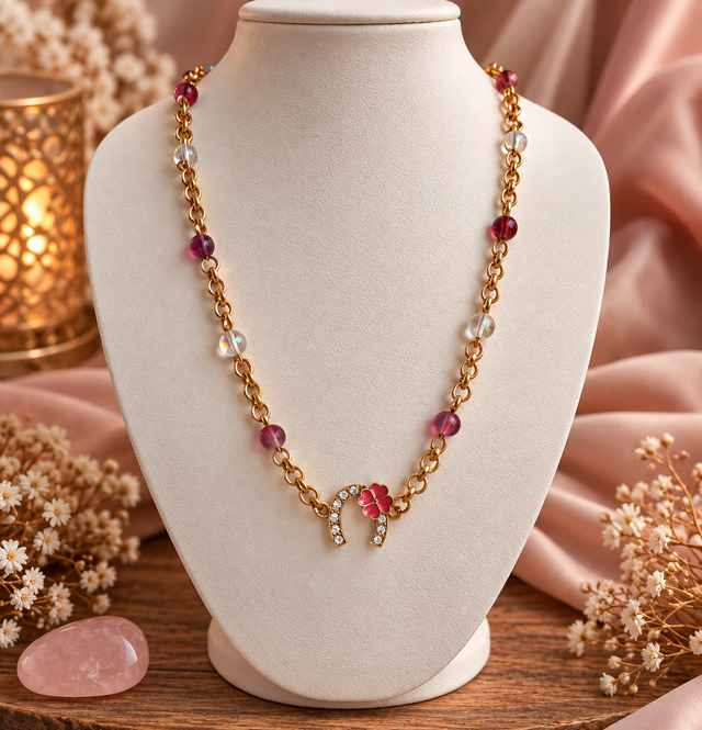 Chaine Fer à Cheval &amp; Perles de Verre Multicolores 