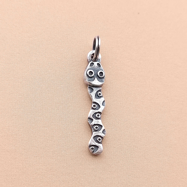 Derpy Silver Snake Necklace  - Sterling Silver Snake Pendant - Quirky Eye Charm - Solid Silver Snake Necklace - Medieval Snake Charm