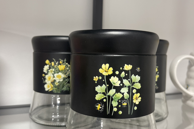 Storage jar steel black top glass container 