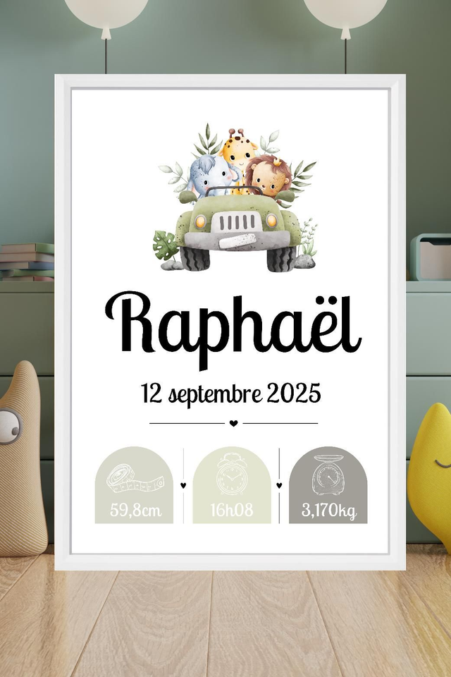 Toile de naissance personnalisée encadrée – Cadeau de naissance unique – Décoration chambre bébé – Souvenir doux et poétique
