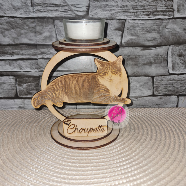 Bougeoir Empreinte en bois - Personnalisation avec photo gravé