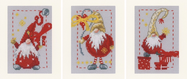 Greetings Cards: Christmas Gnomes: Counted Cross stitch by Vervaco Set of 3 by Vervaco