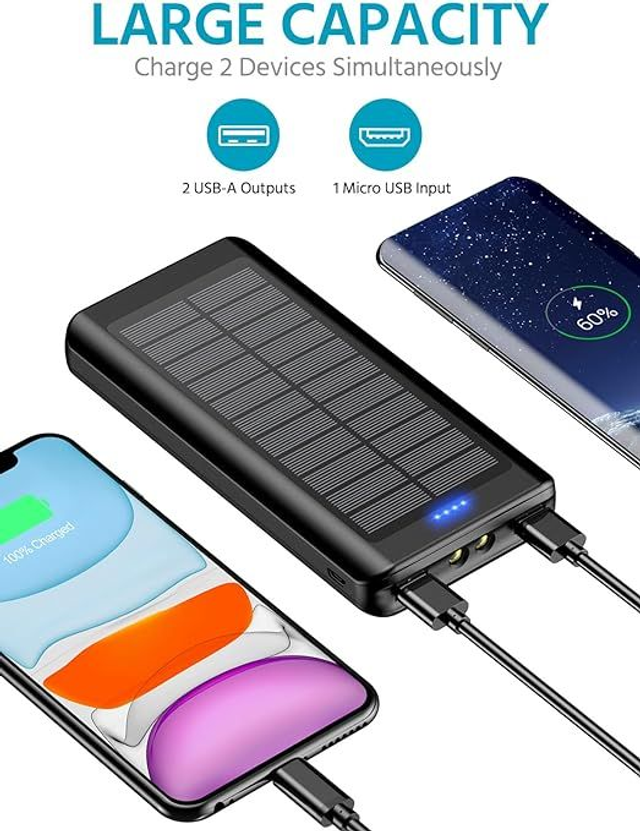 Solar Power Bank External Battery 30000mAh: Powerbank Mobile Outdoor Portable Charger with 2 USB Ports & Flashlights (or similar)