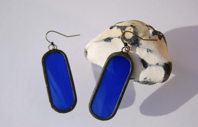 Boucles d'oreilles Cartouches ● Bleu outremer marbré
