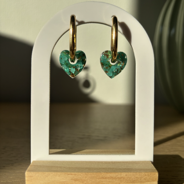 Pampilles cœur vert paillettes 