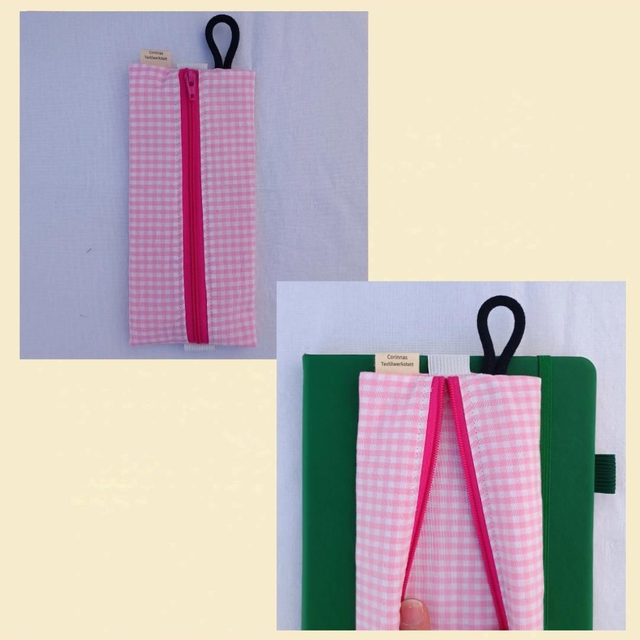 Stiftemäppchen/Etui mit Reißverschluss, 8×19cm, Gummiband zum Befestigen an z.B. Kalender, Schlaufe zum Aufhängen, schlichtere und weitere Designs