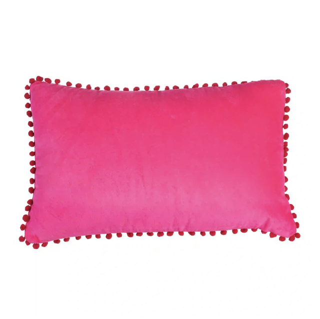 Velvet pom pom cushion - Pink
