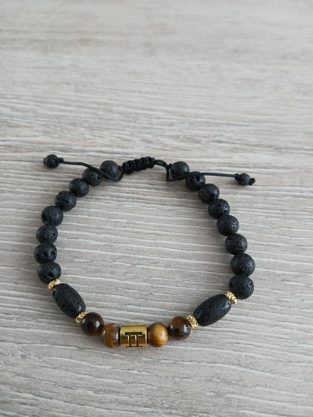 Sterrenbeeld armband Tweeling - Tijgeroog & Lavasteen - verstelbaar (7.025)