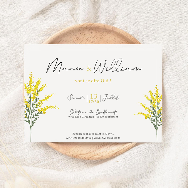 Faire-part mariage | Modèle Mimosas