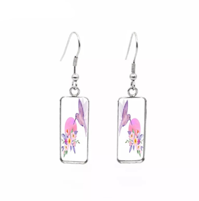 Pink Hummingbird Drop Earrings