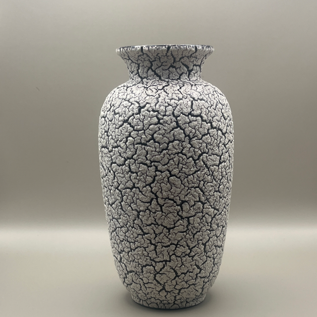 West German Pottery Vase – Textured Black & White Lava Glaze