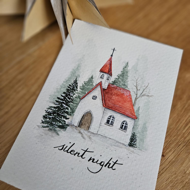 Postkarte „silent night“ | Kunstdruck DIN A6 auf 300g Aquarellpapier | Handgemalte Grußkarte & liebevolle Deko | Hochwertig, handmade
