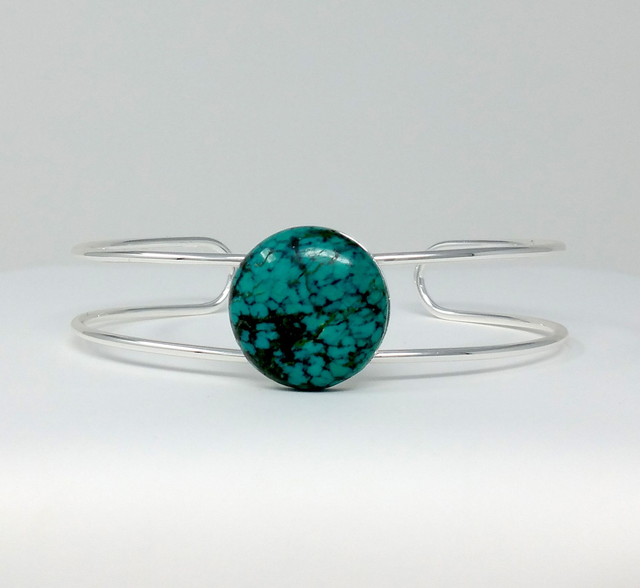 BRACELET DOUBLE AVEC CABOCHON TURQUOISE PLAQUE ARGENT - BPL0802