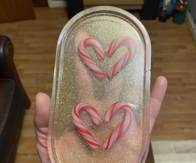 Resin candy cane trinket tray