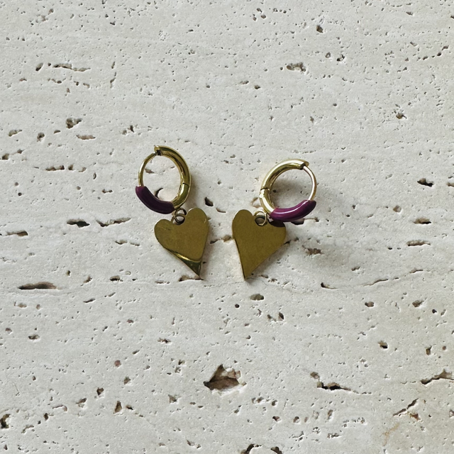 Oorbellen hartje paars 