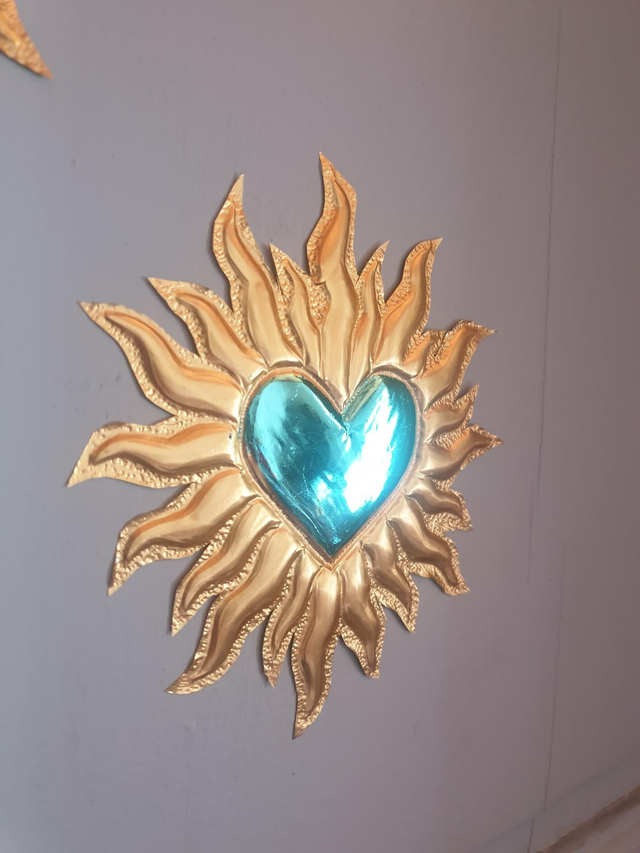 Ex Voto Coeur soleil métallique 