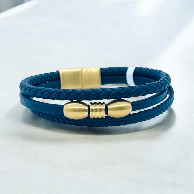 Bracelet homme cuir bleu 