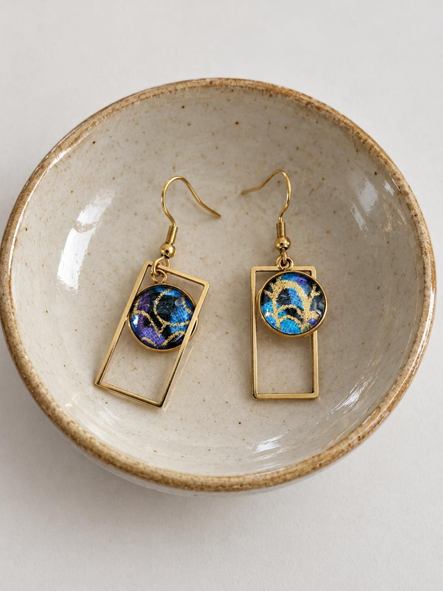 Boucles d'oreilles artisanales - modèle rectangle doré