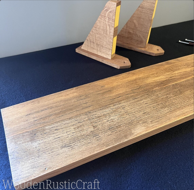 Reclaimed Rubberwood Shelf with Oak Handles
