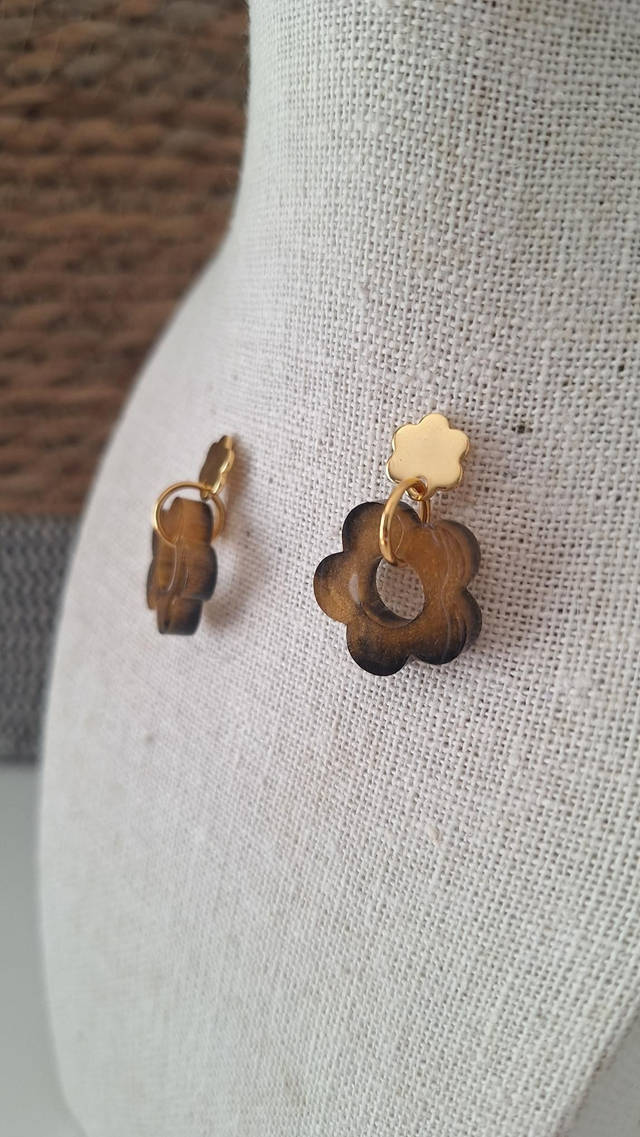 Boucles oreilles fleurs couleur automnale 