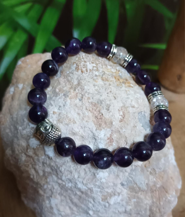 Bracelet en améthyste et cristal de roche