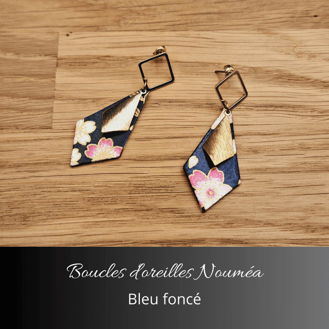 Boucles d'oreilles Nouméa - Bleu foncé, rose