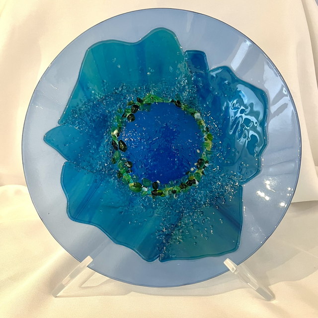 Fused Glass Bowl – Lakes, Mountains &amp; Sky 