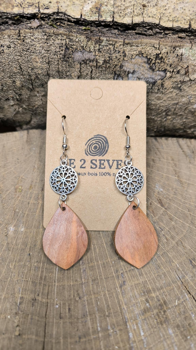 Boucles d'oreilles pendantes bois de Mirabellier - 240376