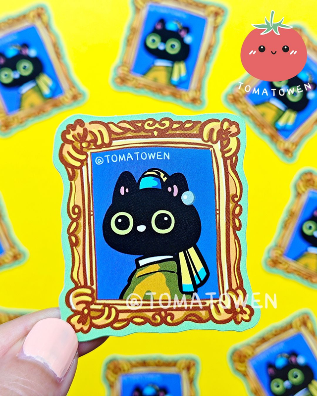 Sticker: Cat with a Pearl Earring Classic painting