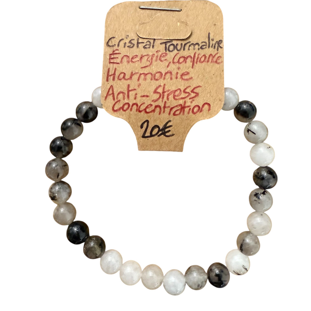 Bracelet Cristal de Roche Tourmaline ~ 6 mm et 8 mm