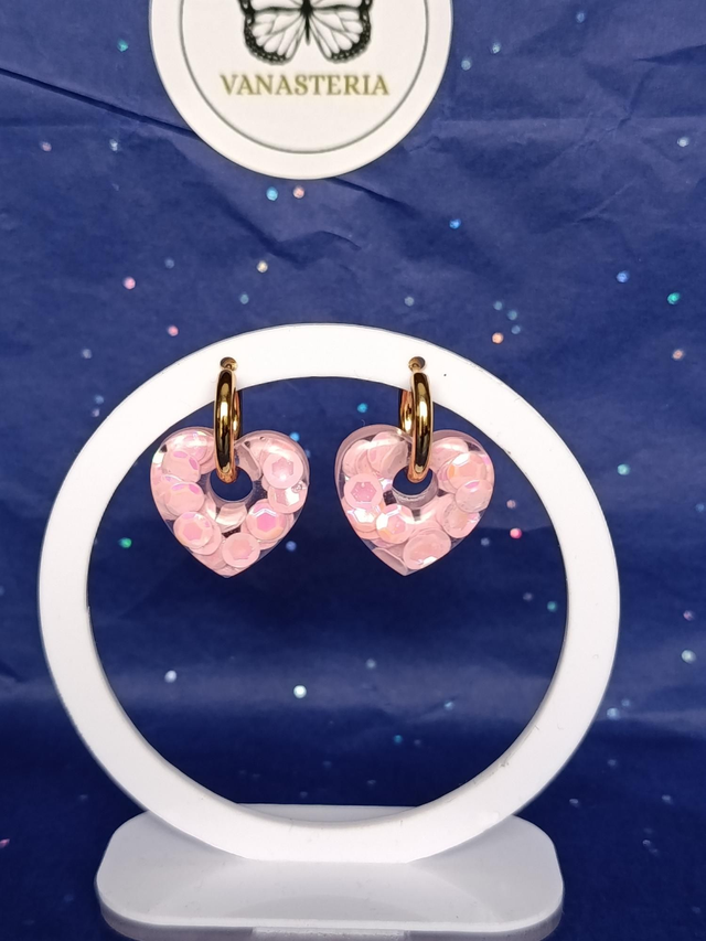 Pampilles "Cœur de Rosée" – Bijoux cœur rose irisé, pampilles artisanales poétiques