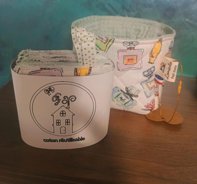 Cotons réutilisables avec panier 