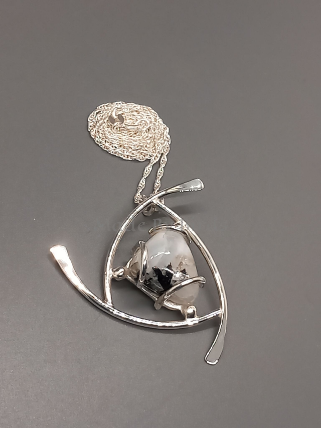 Unique Moonstone Tourmaline Sterling Silver Pendant Necklace