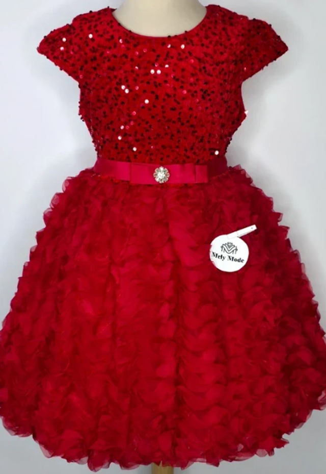 Robe de fêtes en tulle à fleurs - Rouge