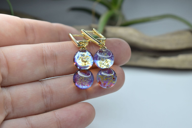 DORMEUSES DOUBLE VOIE LACTÉE AMBRE MONTURE OR (DVL19)