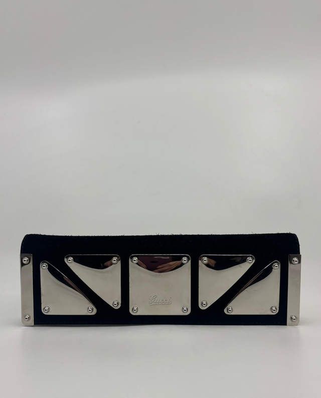 CLUTCH ROMY EN TERCIPELO NEGRO Y HERRAJES PLATEADOS GUCCI