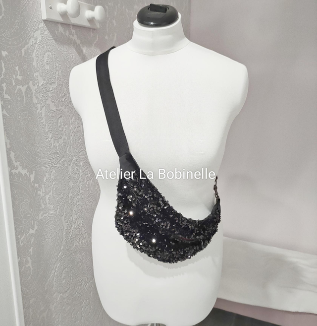 Sac banane paillettes noires 