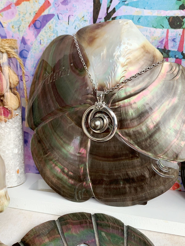 Tortillon - Pendentif en argent 925 et véritable perle de culture de Tahiti