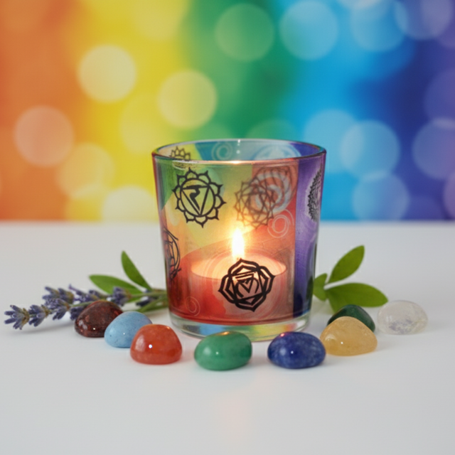 Bougeoir en verre - 7 Chakras