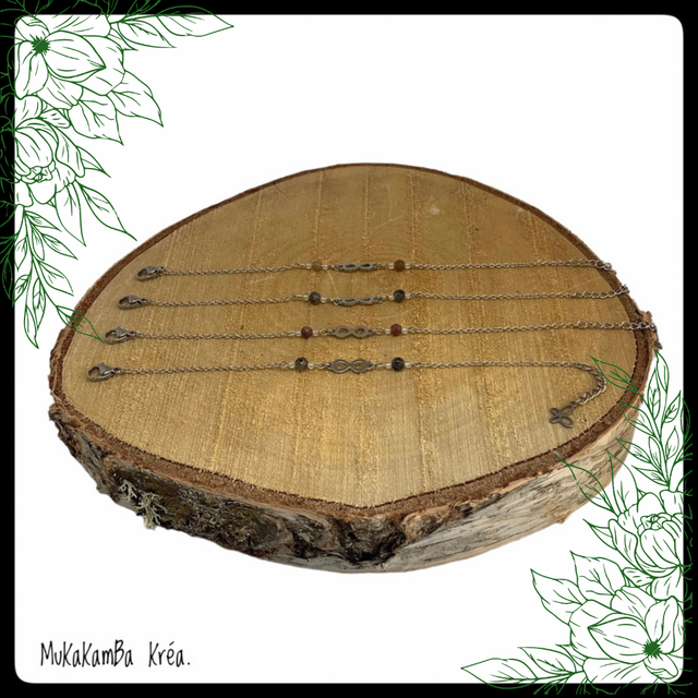 Bracelet infini en acier inoxydable et perles en pierres naturelles