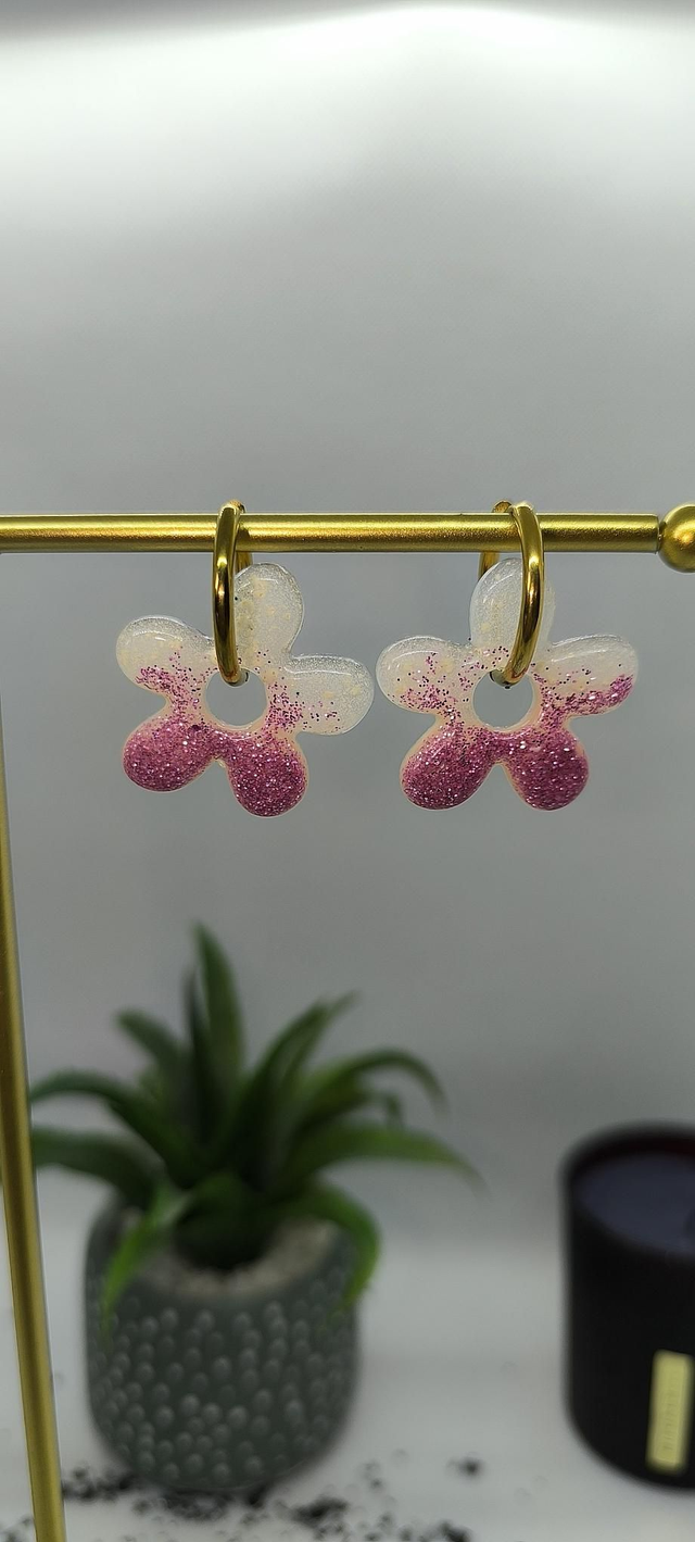 Pampilles interchangeables LAURA rose pailletté et blanc 