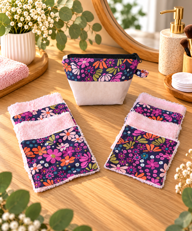 Pochette avec 8 lingettes démaquillantes lavables  