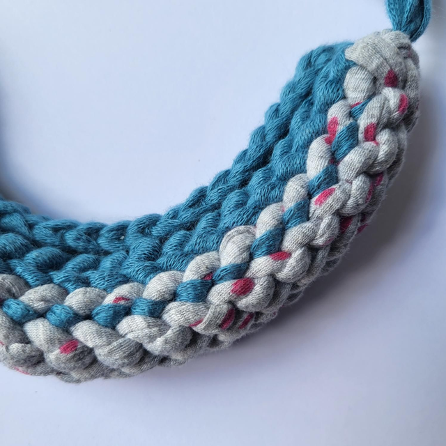 Knitted Yarn Necklace - Dusty Blue/Grey Spot