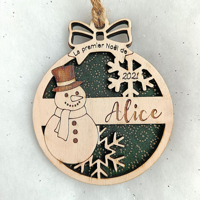 Boule de Noël personnalisée "Premier Noël" - Bonhomme de neige
