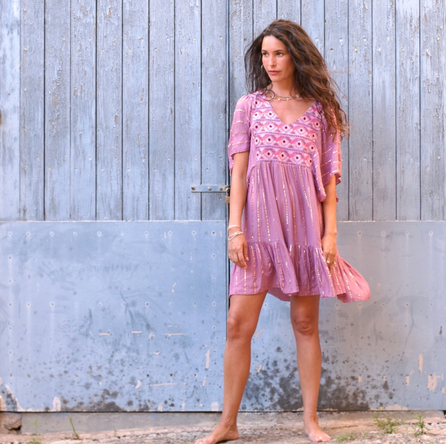 Vestido fluido bordado blanco