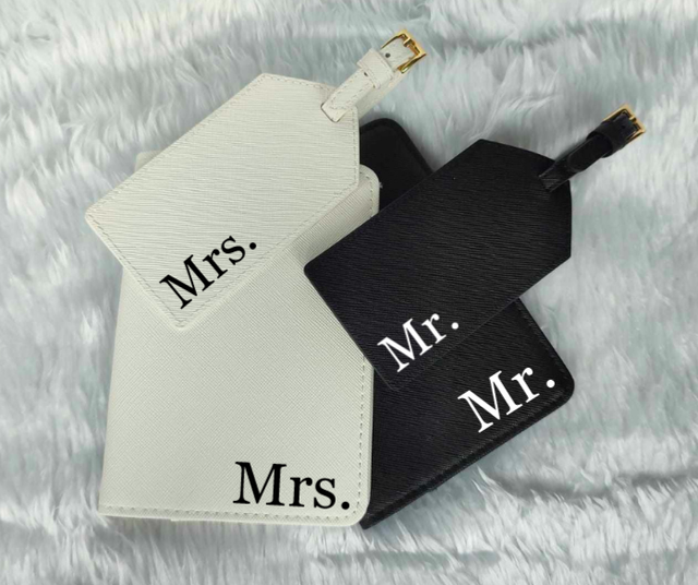 Mr &amp; Mrs matching travel set - 2 x passport holder &amp; luggage tag