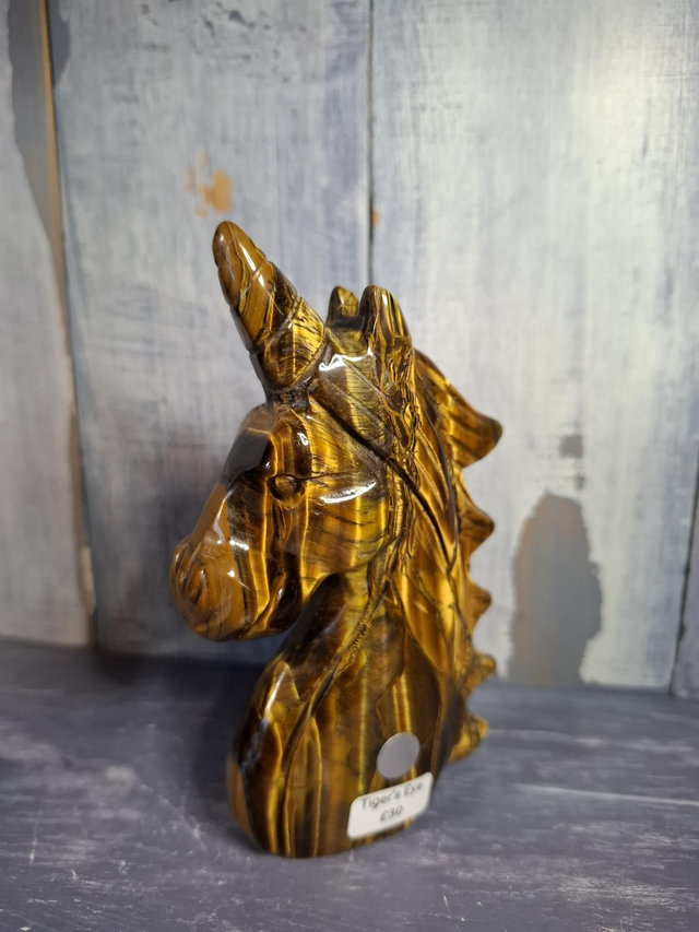 Gold Tiger's Eye Unicorn Head 
